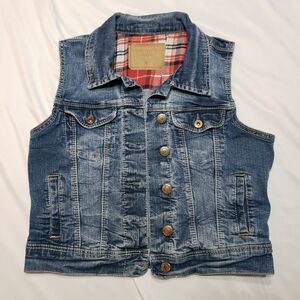 Amethyst Jeans Plaid Interior Denim Vest
